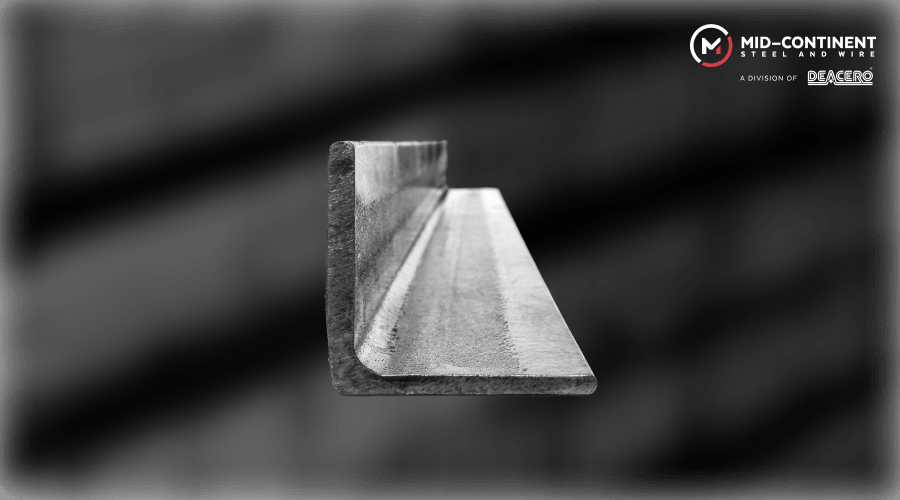 A general view of an L-shaped structural steel profile showing its uniform 90-degree cross-section.