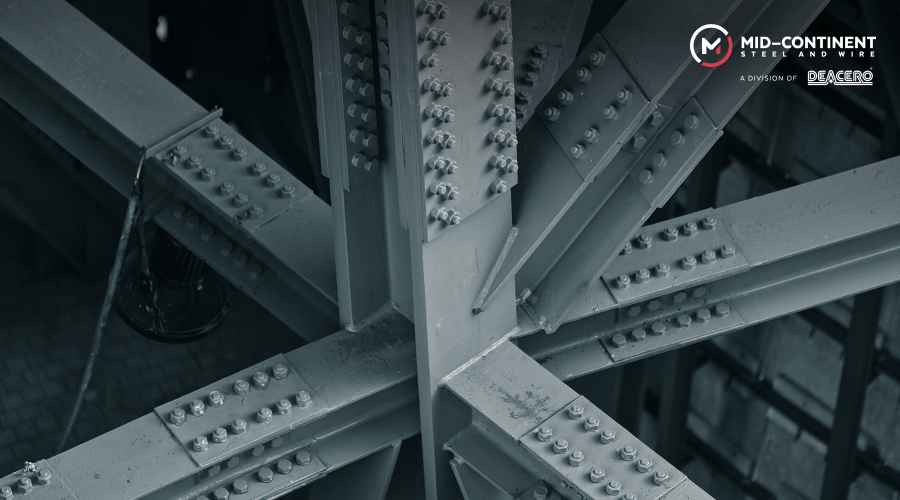 Robust steel plates in a standard bolted steel beam connection.